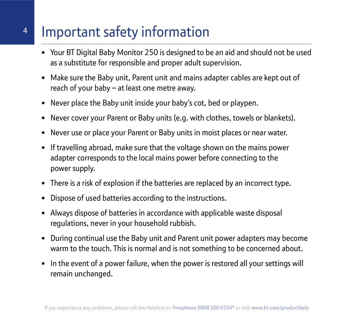 BT 250 manual Important safety information 