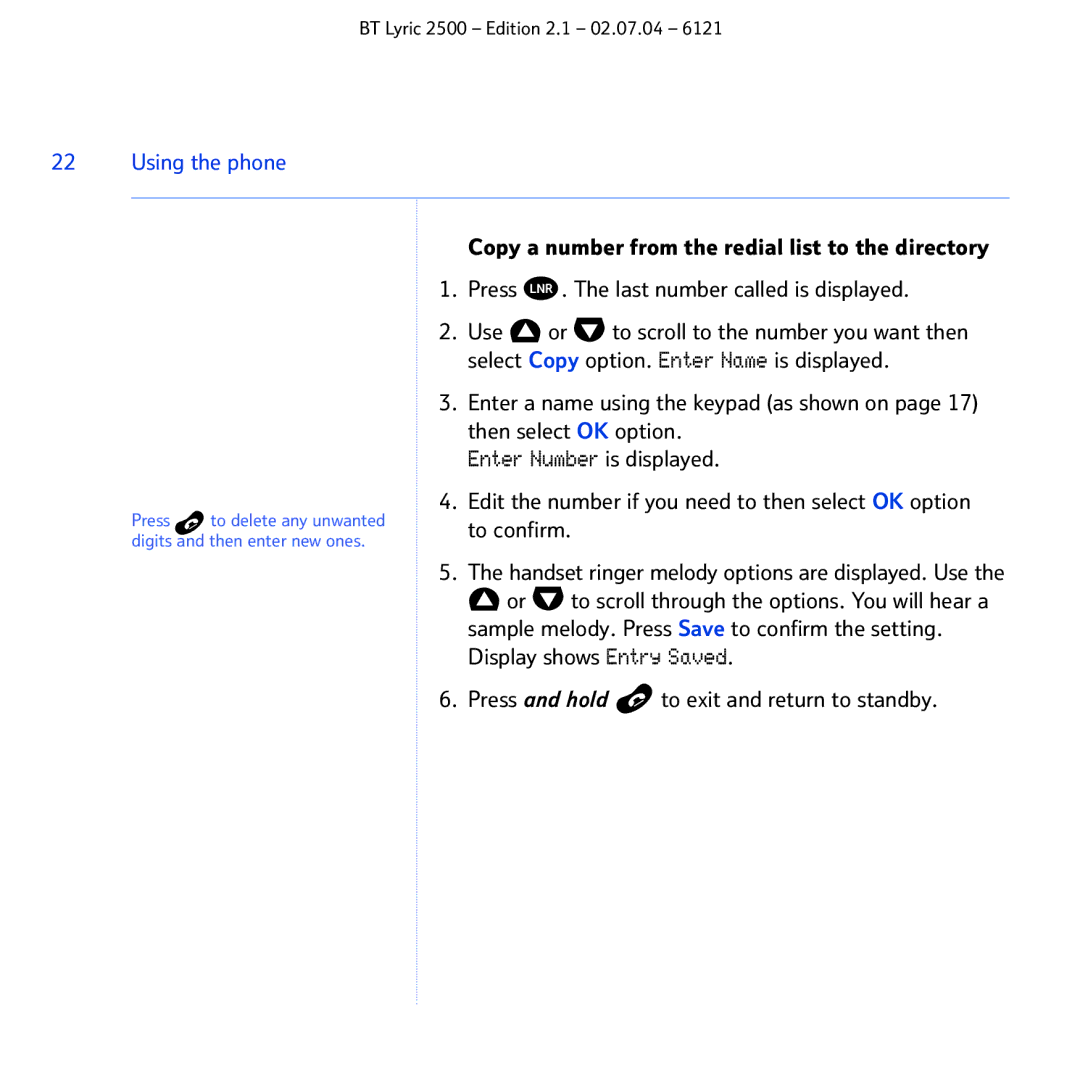 BT 2500 manual Enter Number is displayed, Edit the number if you need to then select OK option 