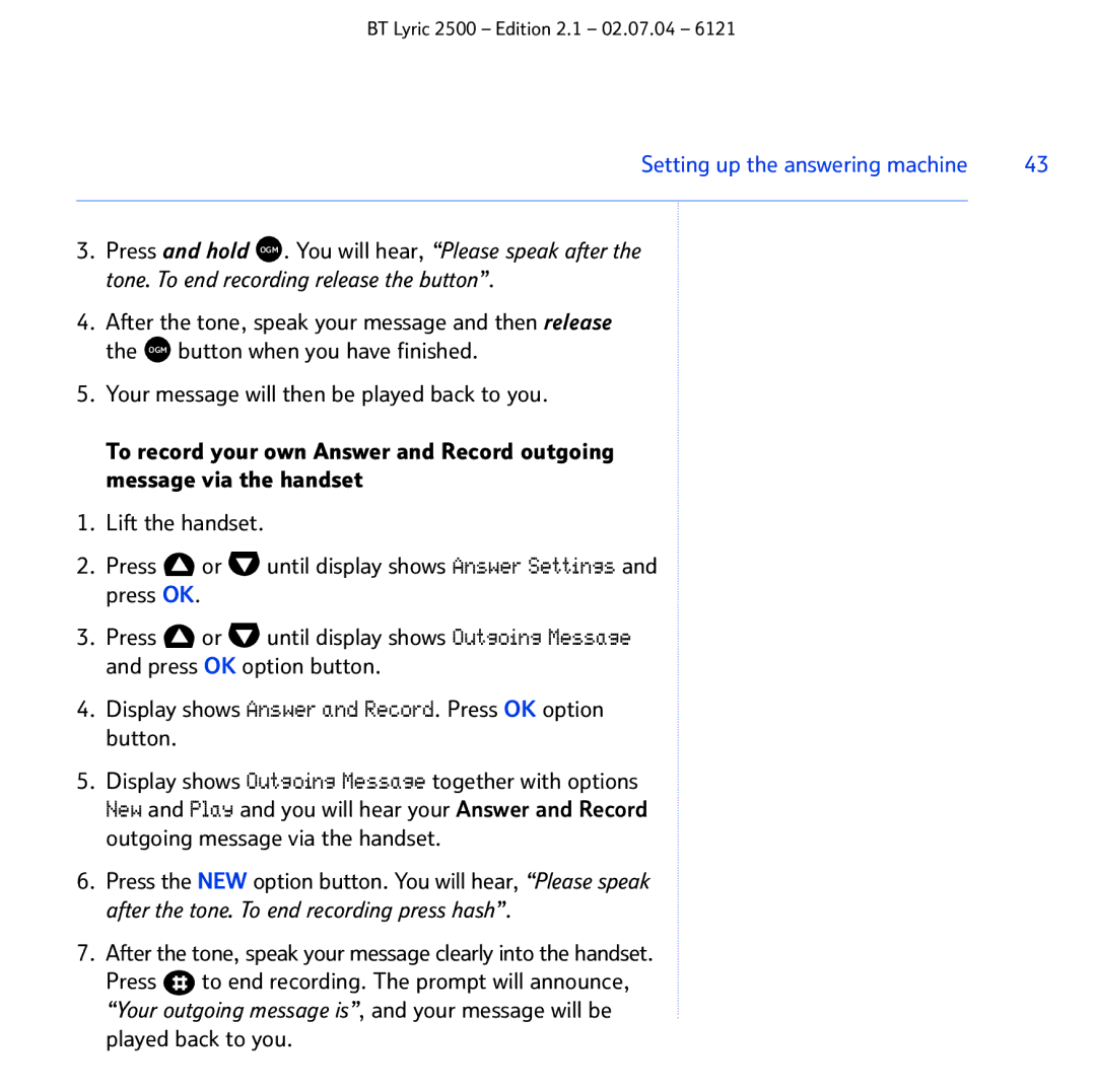 BT 2500 manual Setting up the answering machine 
