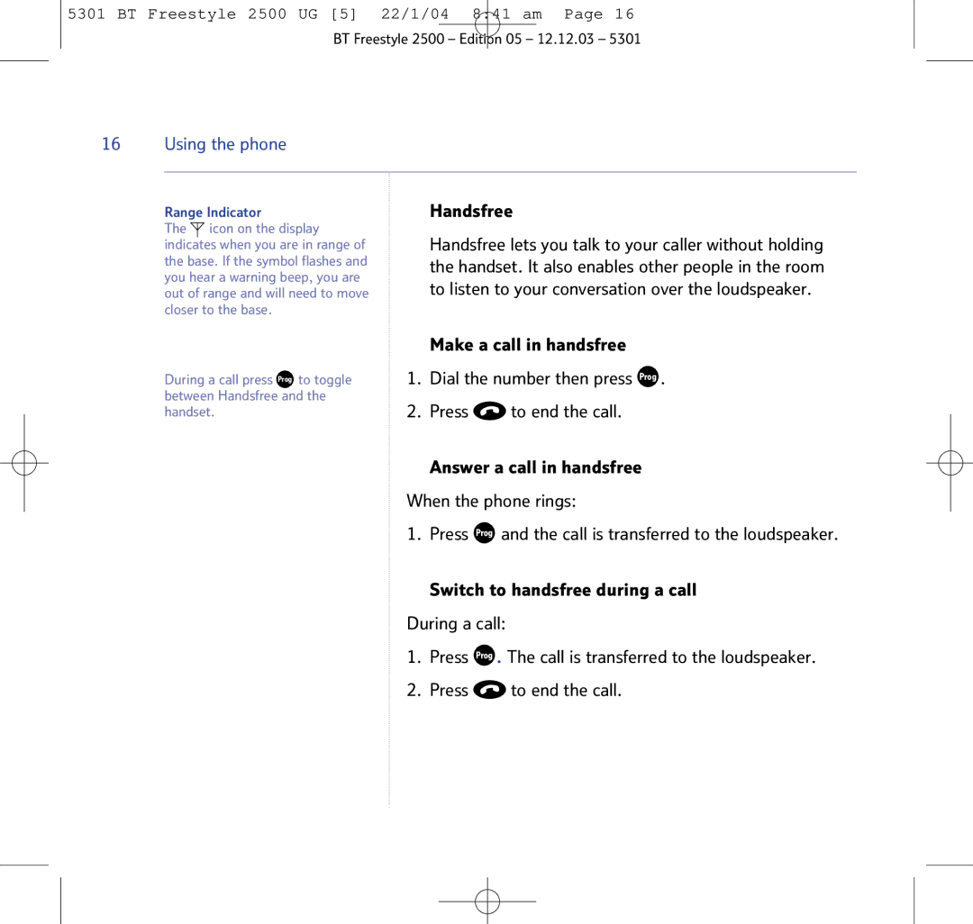 BT 2500 manual Handsfree 