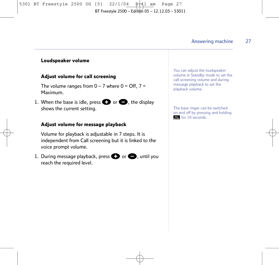 BT 2500 manual For 10 seconds 