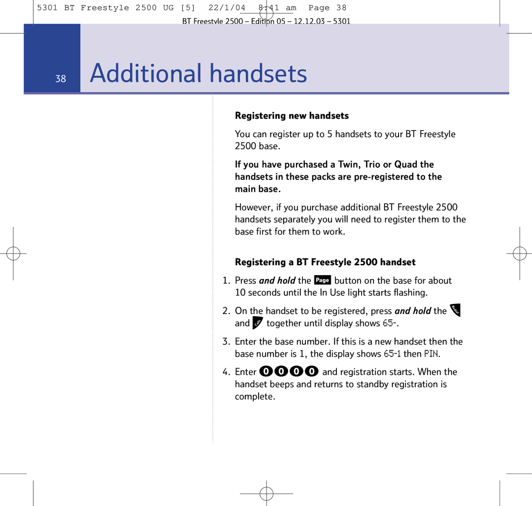 BT 2500 manual Additional handsets 