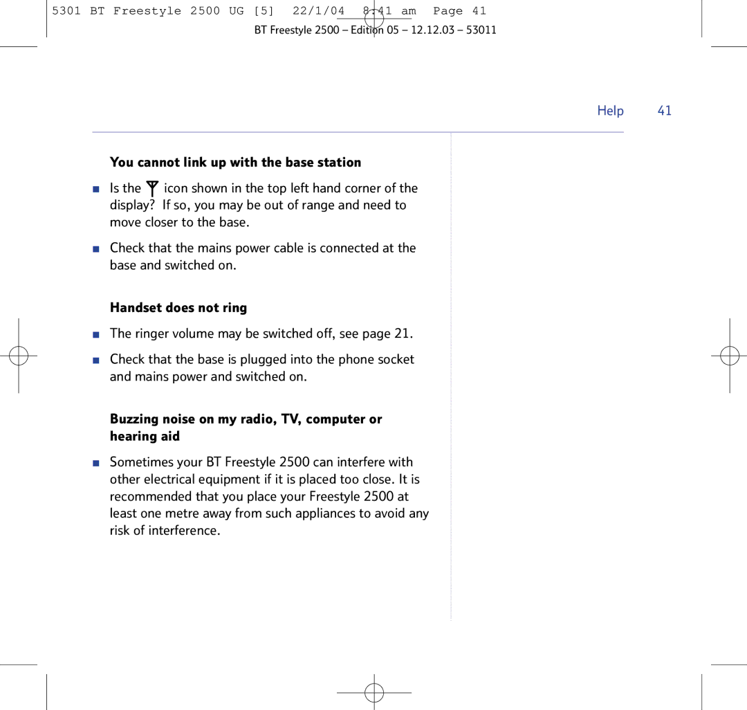 BT 2500 manual Help 