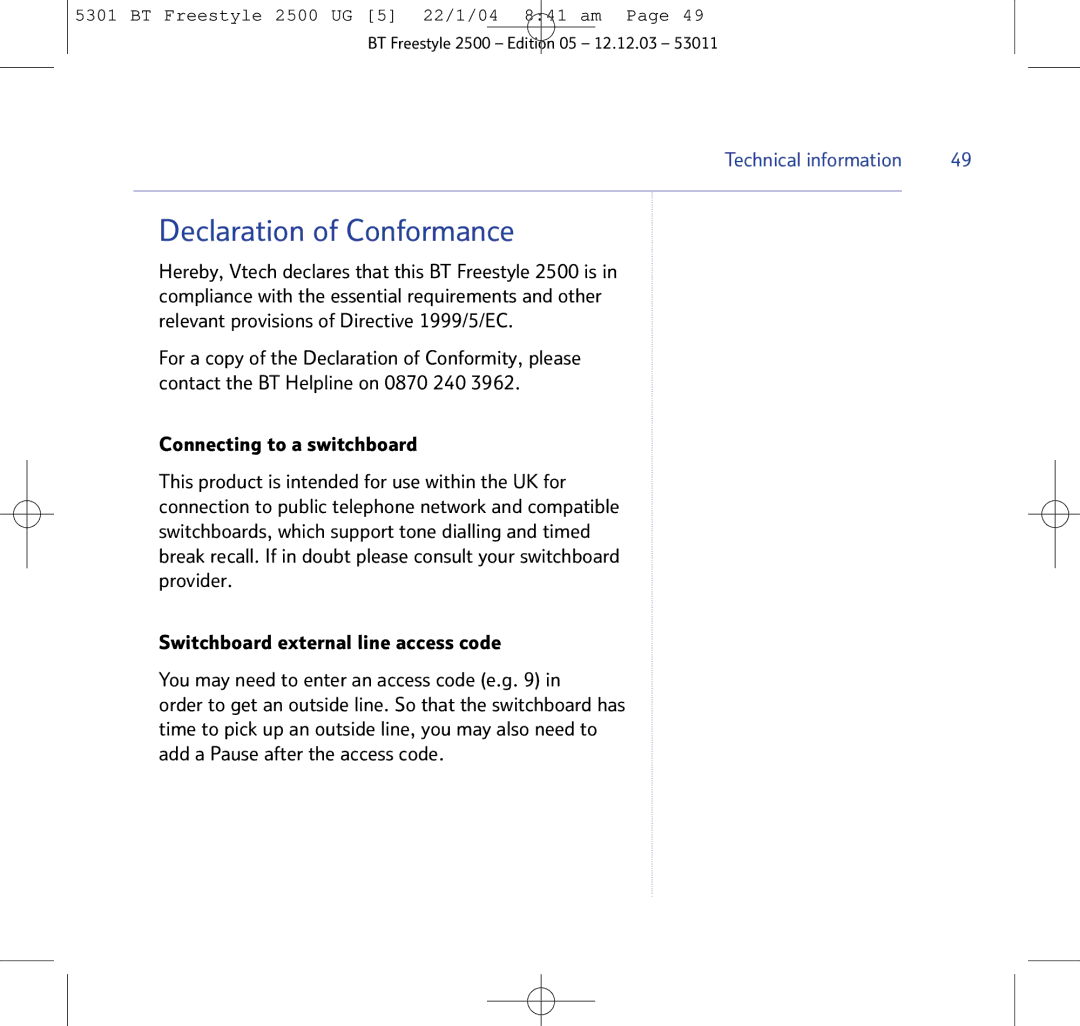 BT 2500 manual Declaration of Conformance 