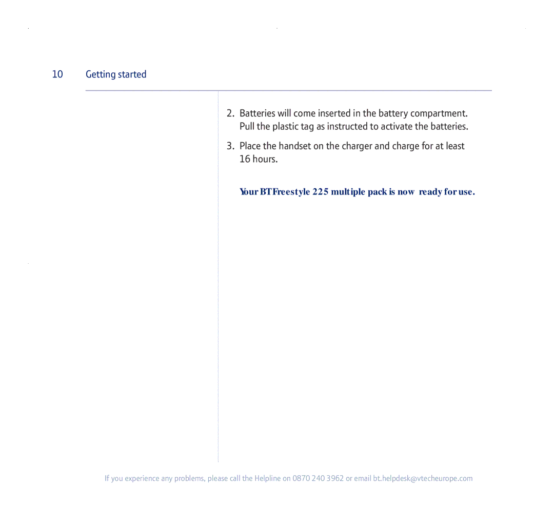 BT 255 manual Your BT Freestyle 225 multiple pack is now ready for use 