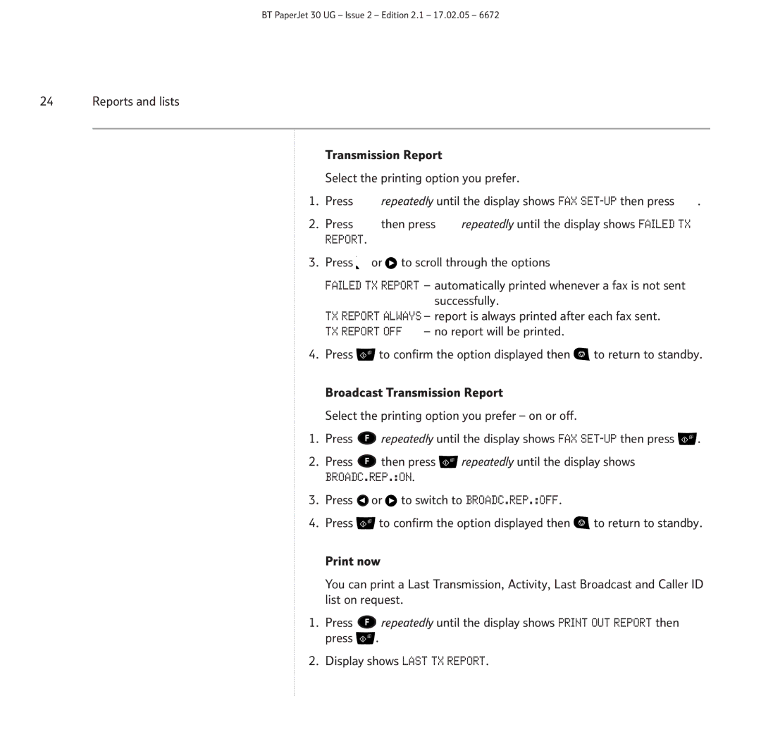 BT manual BT PaperJet 30 UG Issue 2 Edition 2.1 17.02.05 