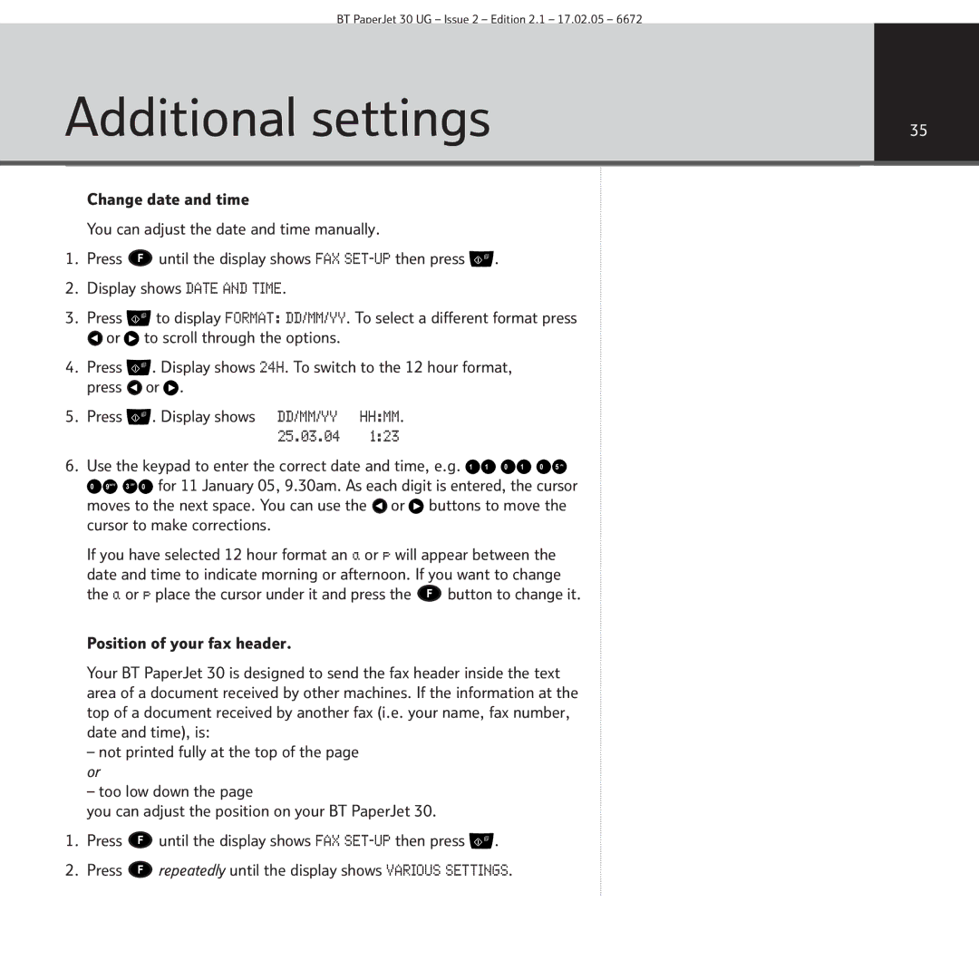 BT 30 manual Additional settings 