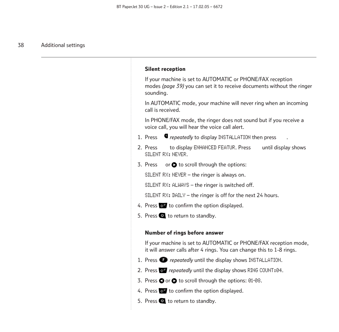 BT 30 manual Silent RX Never 