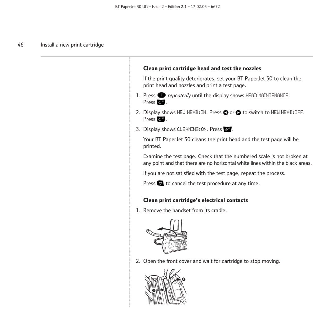 BT 30 manual Display shows NEW HEADON. Press or to switch to NEW Headoff 