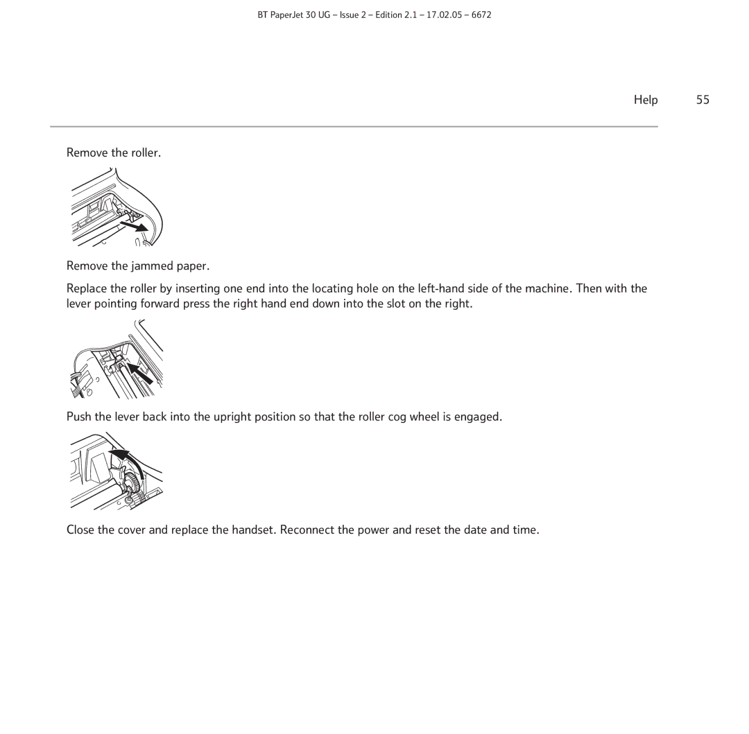 BT 30 manual Help Remove the roller Remove the jammed paper 