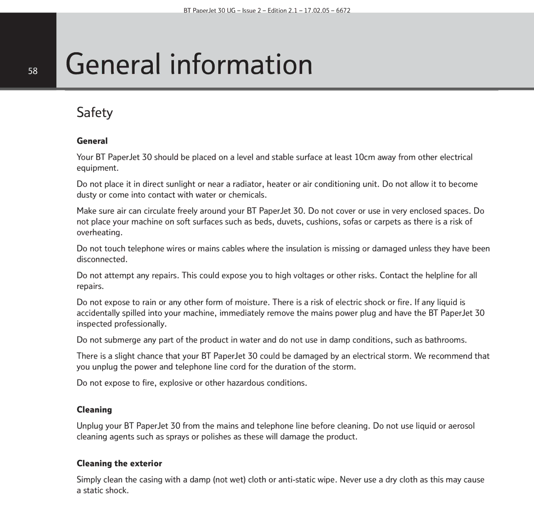 BT 30 manual General information, Safety 