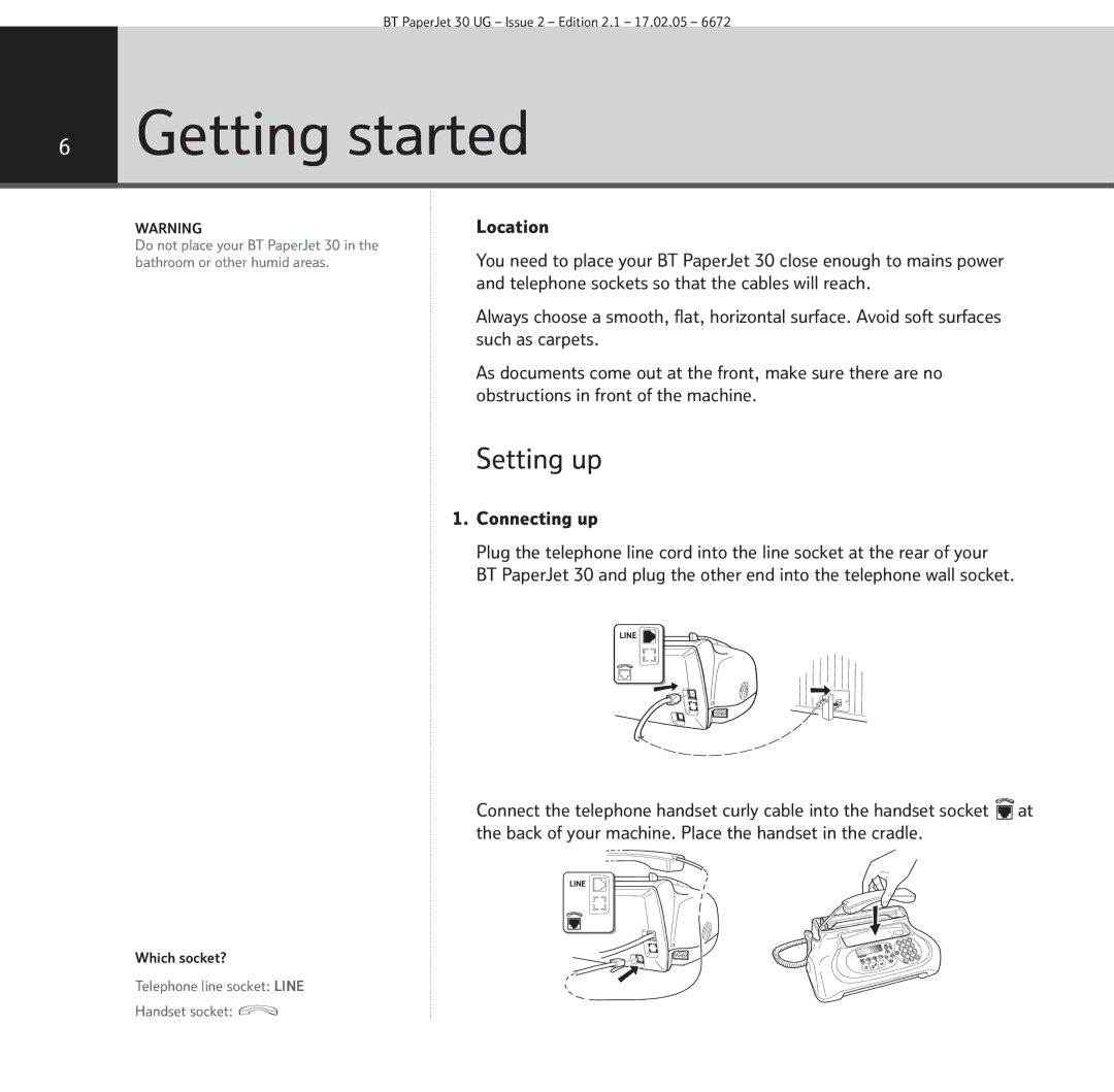 BT 30 manual Setting up, Location, Connecting up 