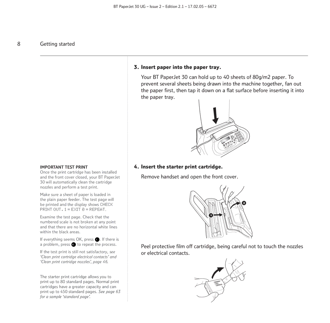 BT 30 manual Insert the starter print cartridge 