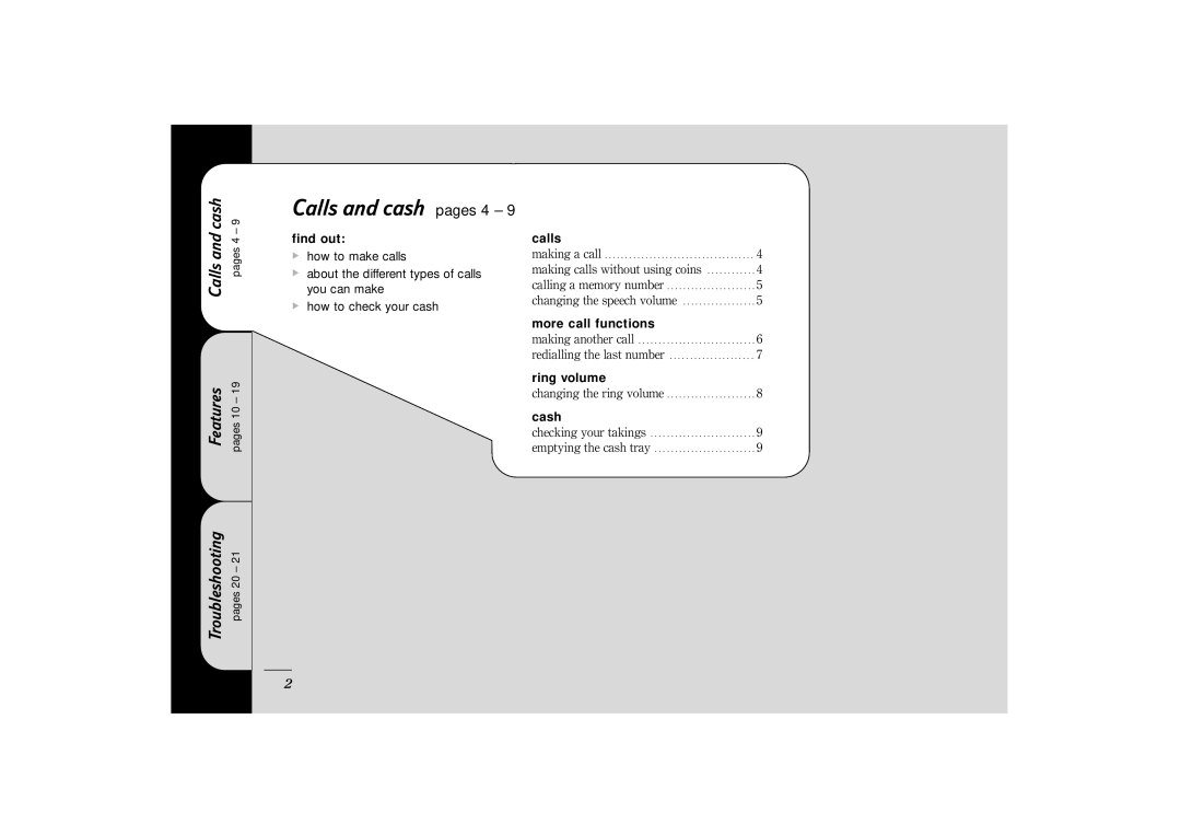 BT 300 Plus manual Calls and cash pages 4 