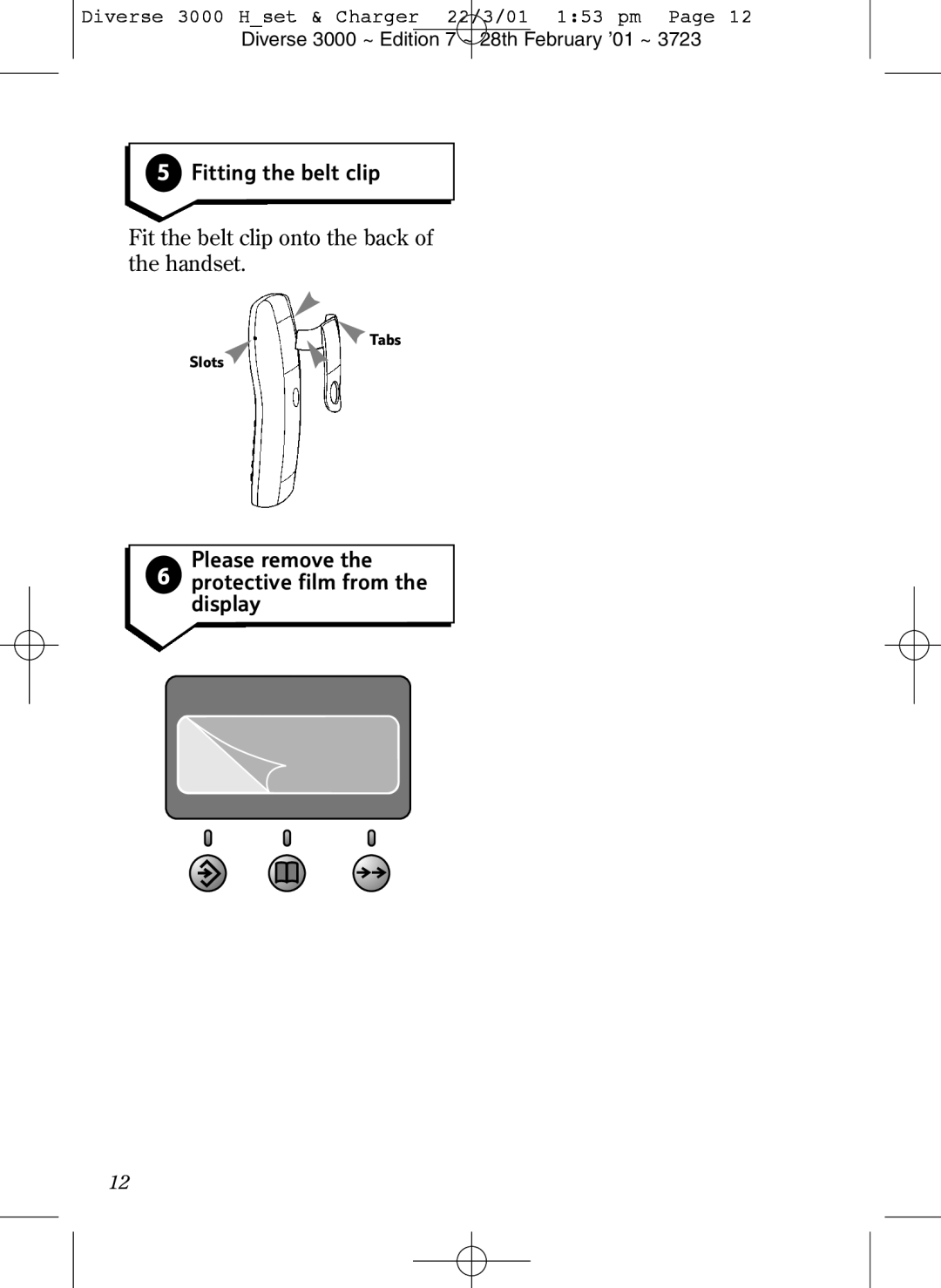 BT 3000 Classic manual Fitting the belt clip, Fit the belt clip onto the back of the handset 