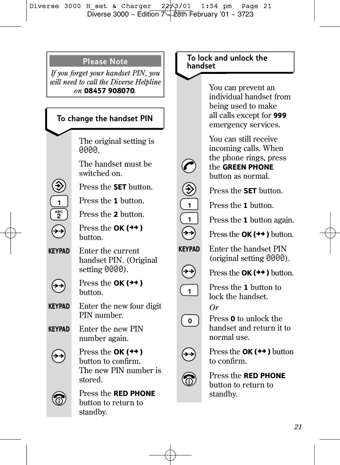 BT 3000 Classic manual To change the handset PIN To lock and unlock the handset 