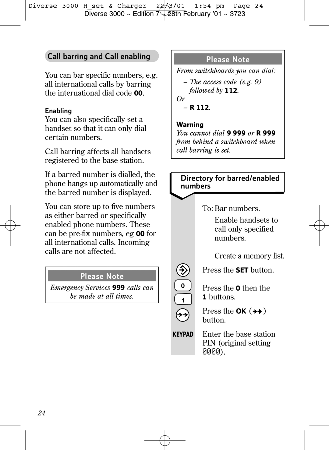 BT 3000 Classic manual Call barring and Call enabling, Directory for barred/enabled numbers 