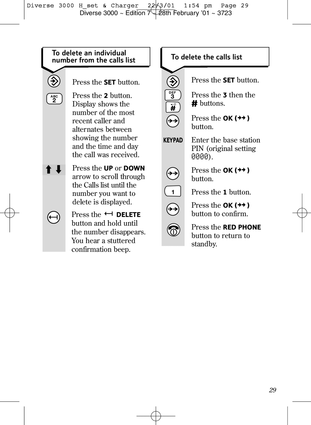 BT 3000 Classic manual To delete the calls list 