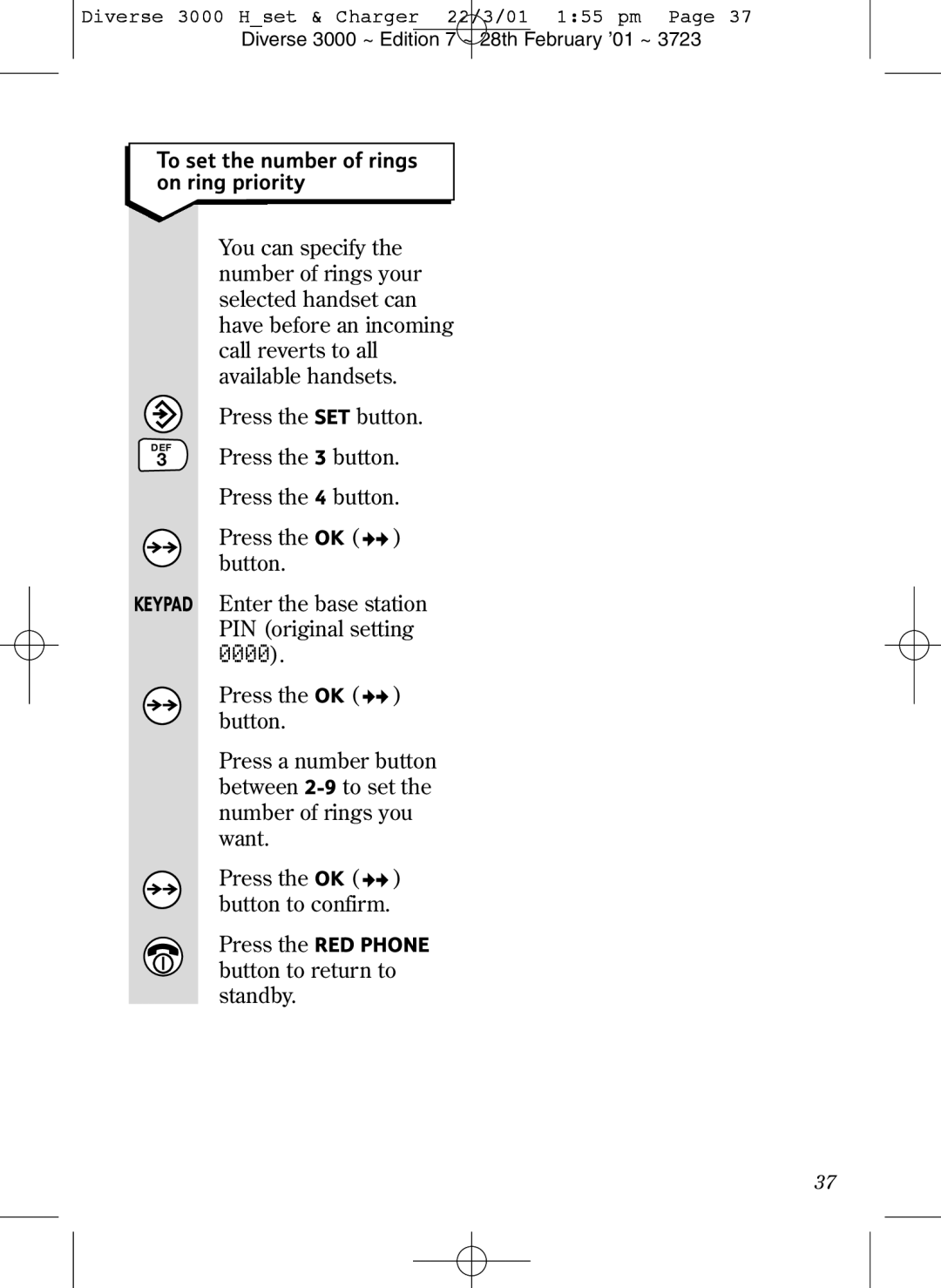 BT 3000 Classic manual To set the number of rings on ring priority 