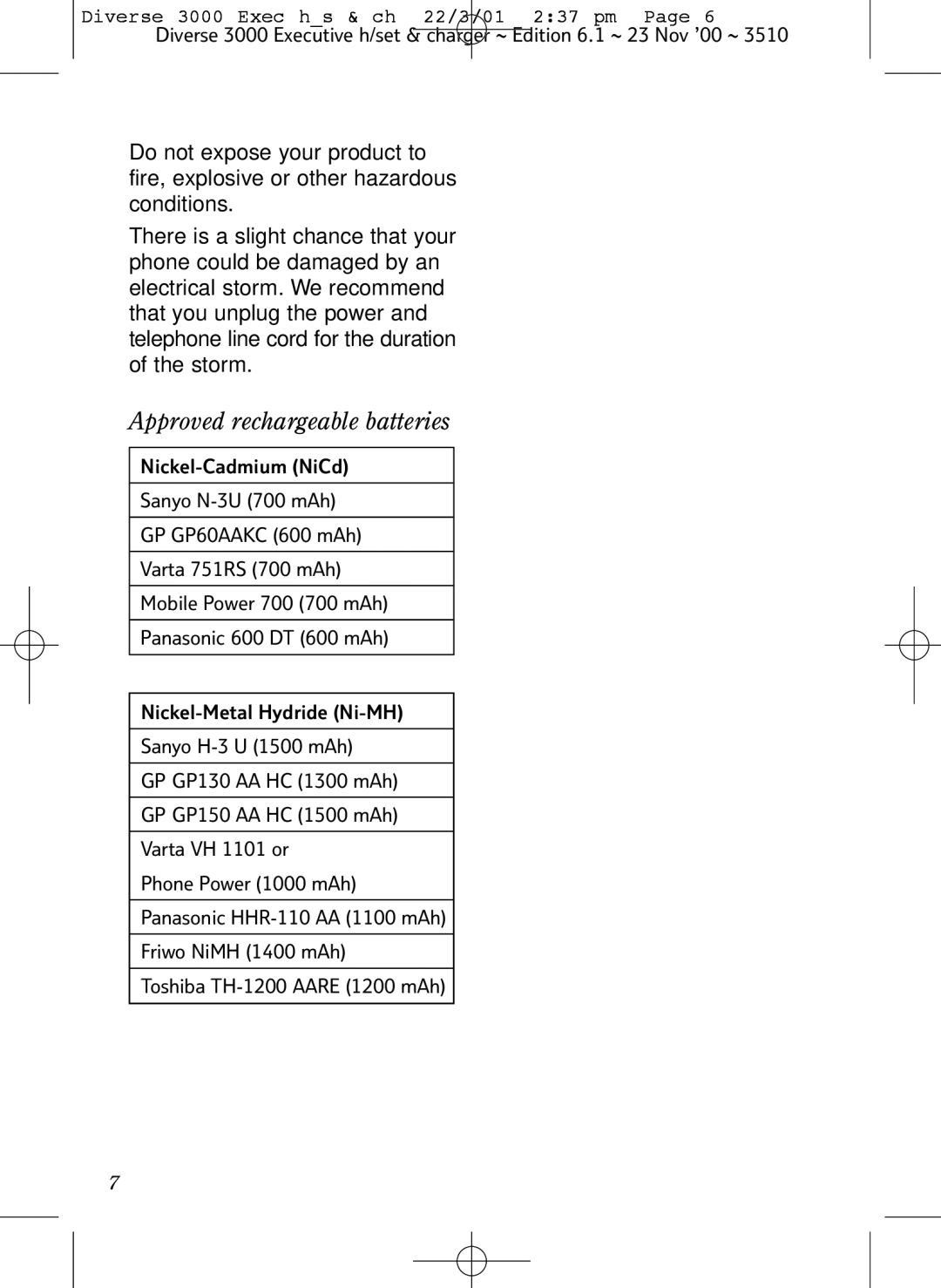 BT 3000 Executive manual Approved rechargeable batteries 