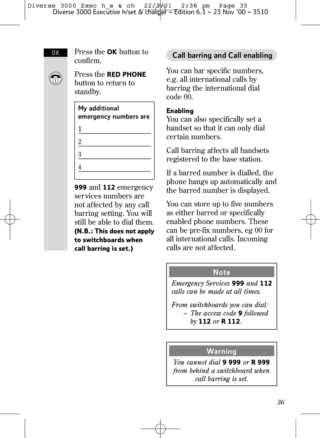 BT 3000 Executive manual Call barring and Call enabling 