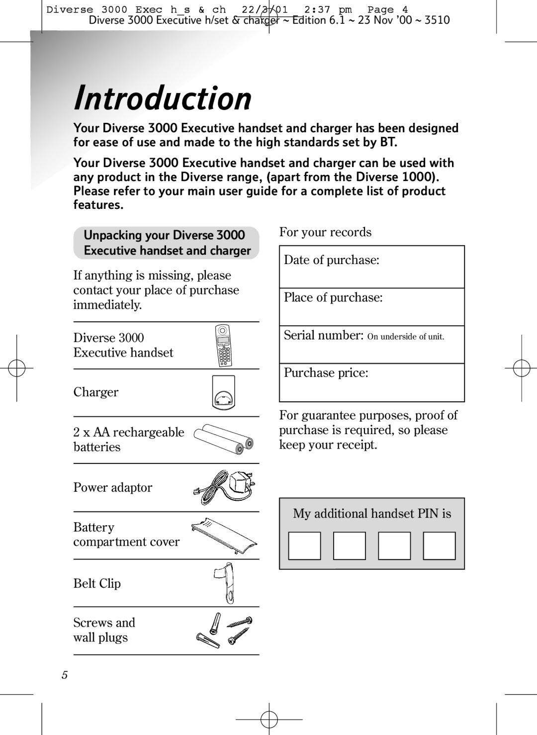 BT 3000 Executive manual Introduction 