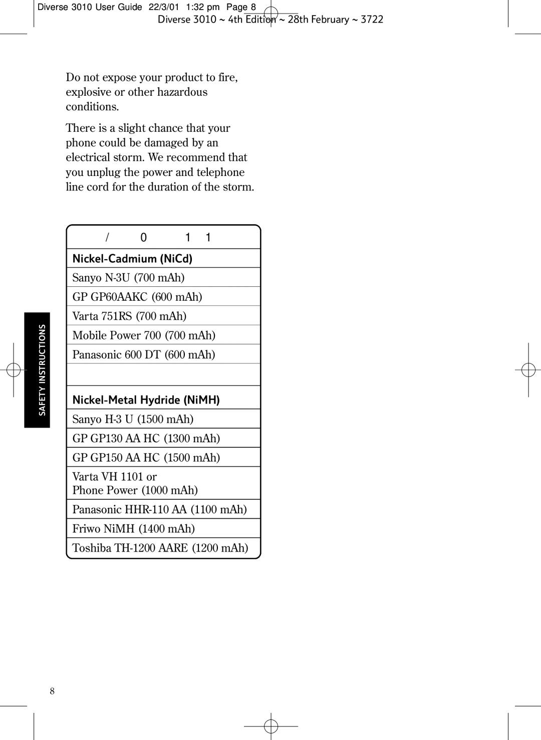 BT 3010 Classic manual Nickel-Cadmium NiCd, Nickel-Metal Hydride NiMH 