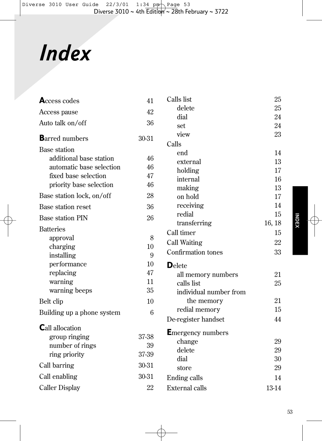 BT 3010 Classic manual Index 