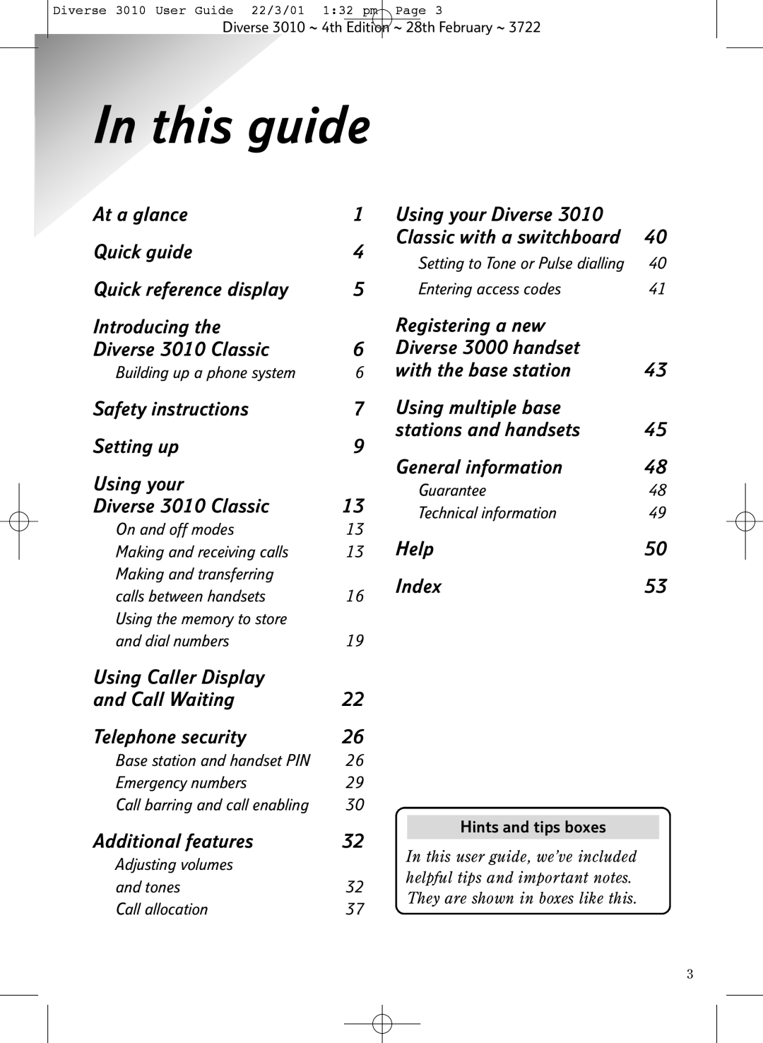 BT 3010 Classic manual This guide, Hints and tips boxes 