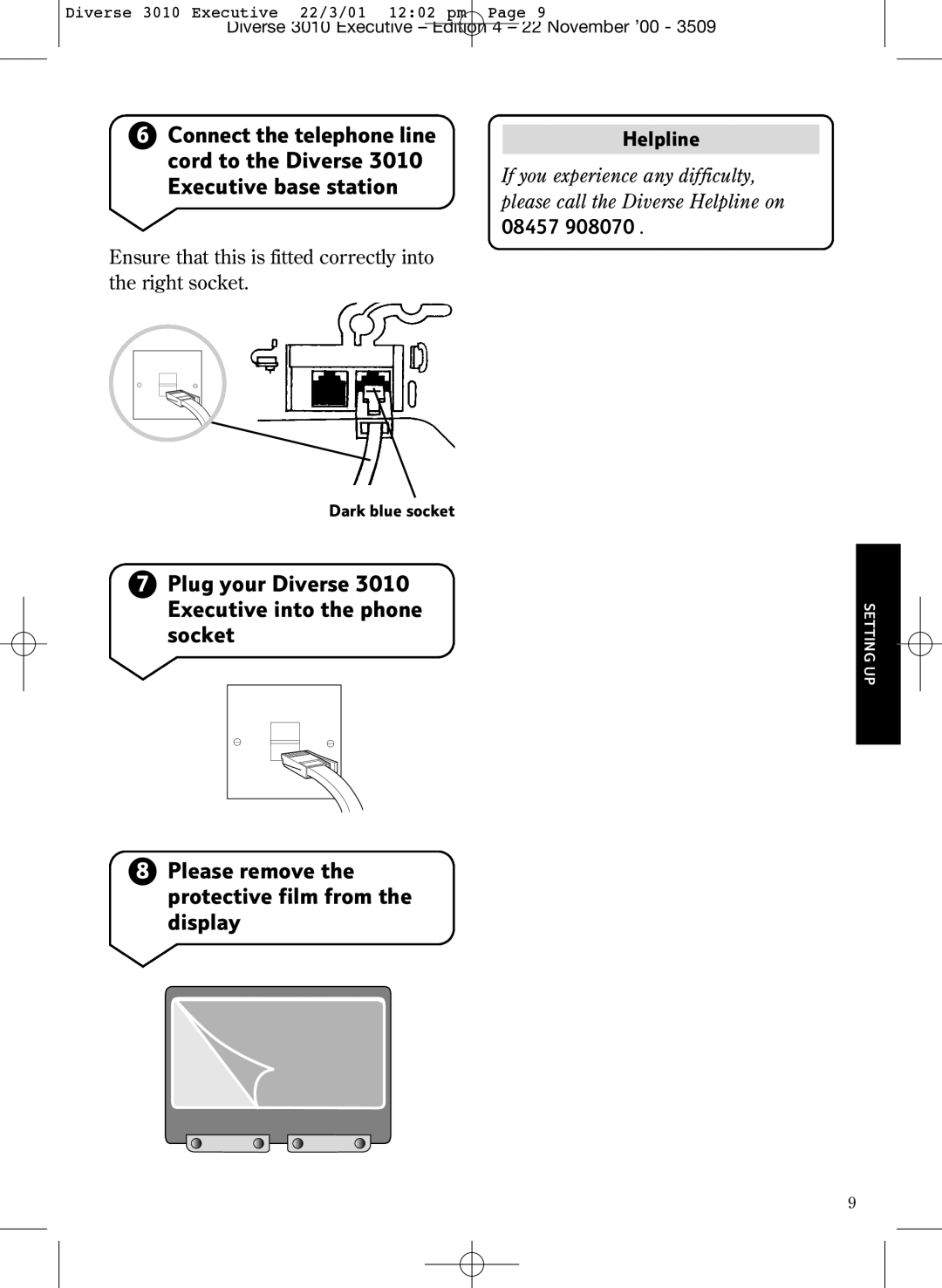 BT 3010 Executive manual Helpline, 08457 