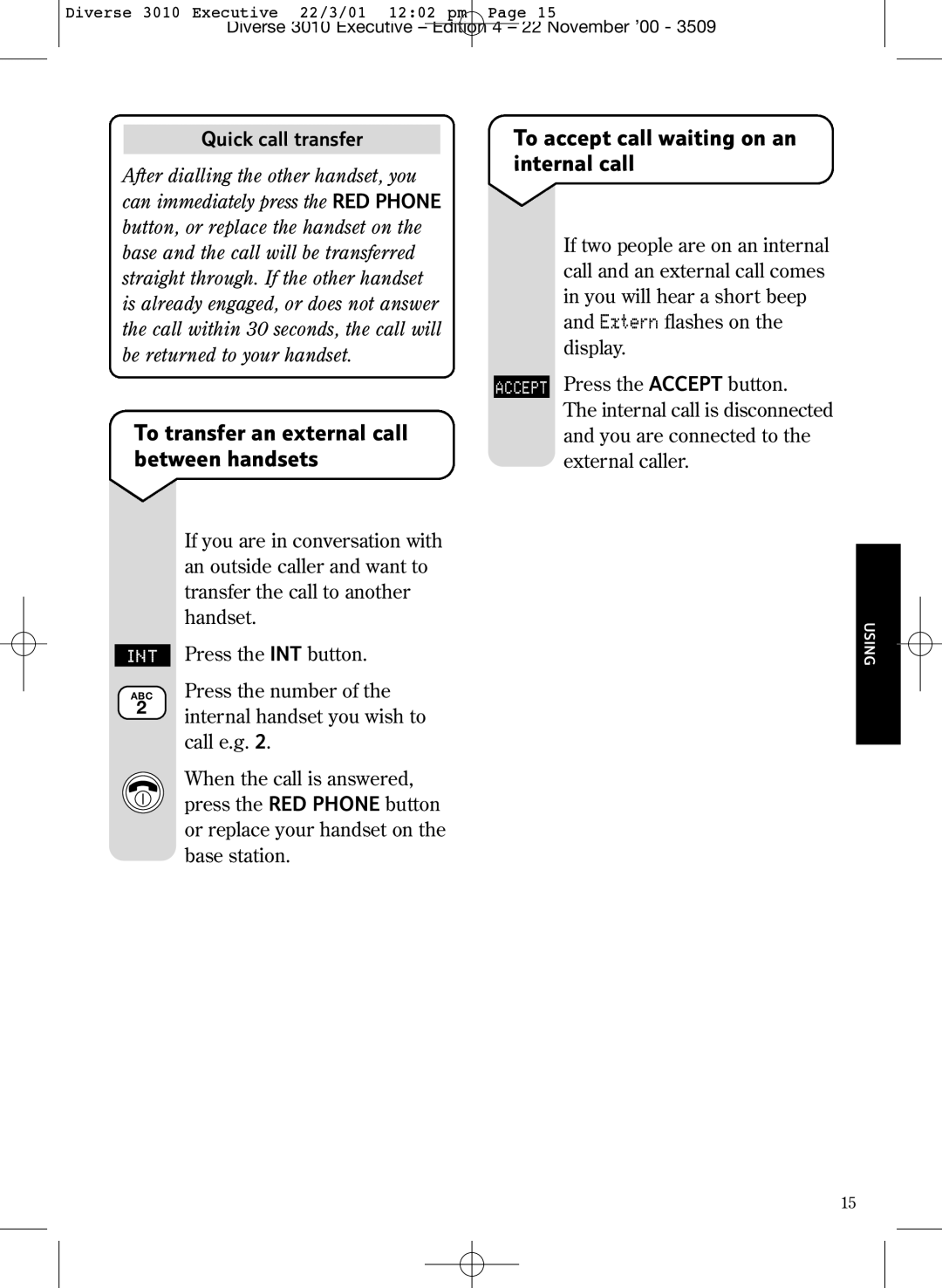 BT 3010 Executive manual Quick call transfer 