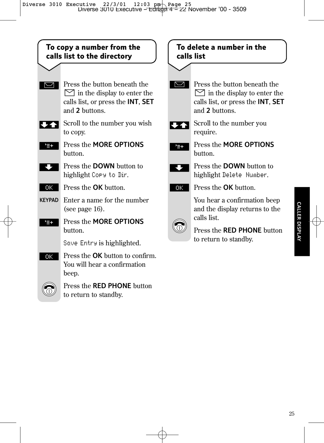 BT 3010 Executive manual Save Entry is highlighted 