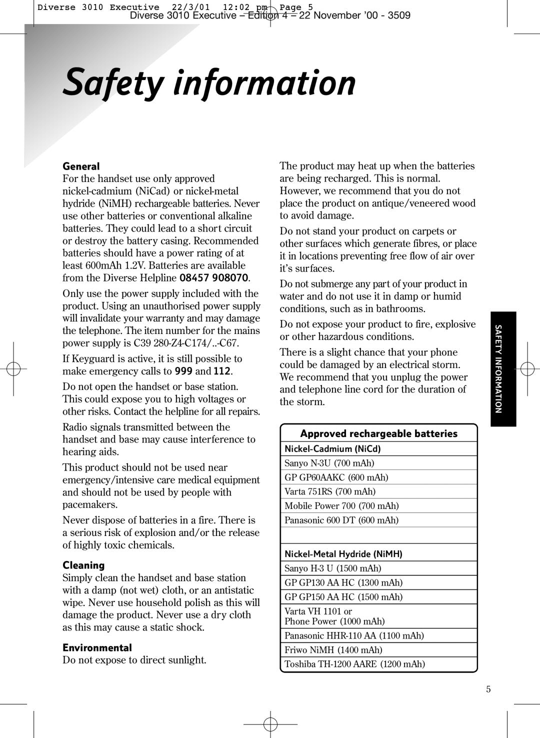 BT 3010 Executive manual Safety information, General 