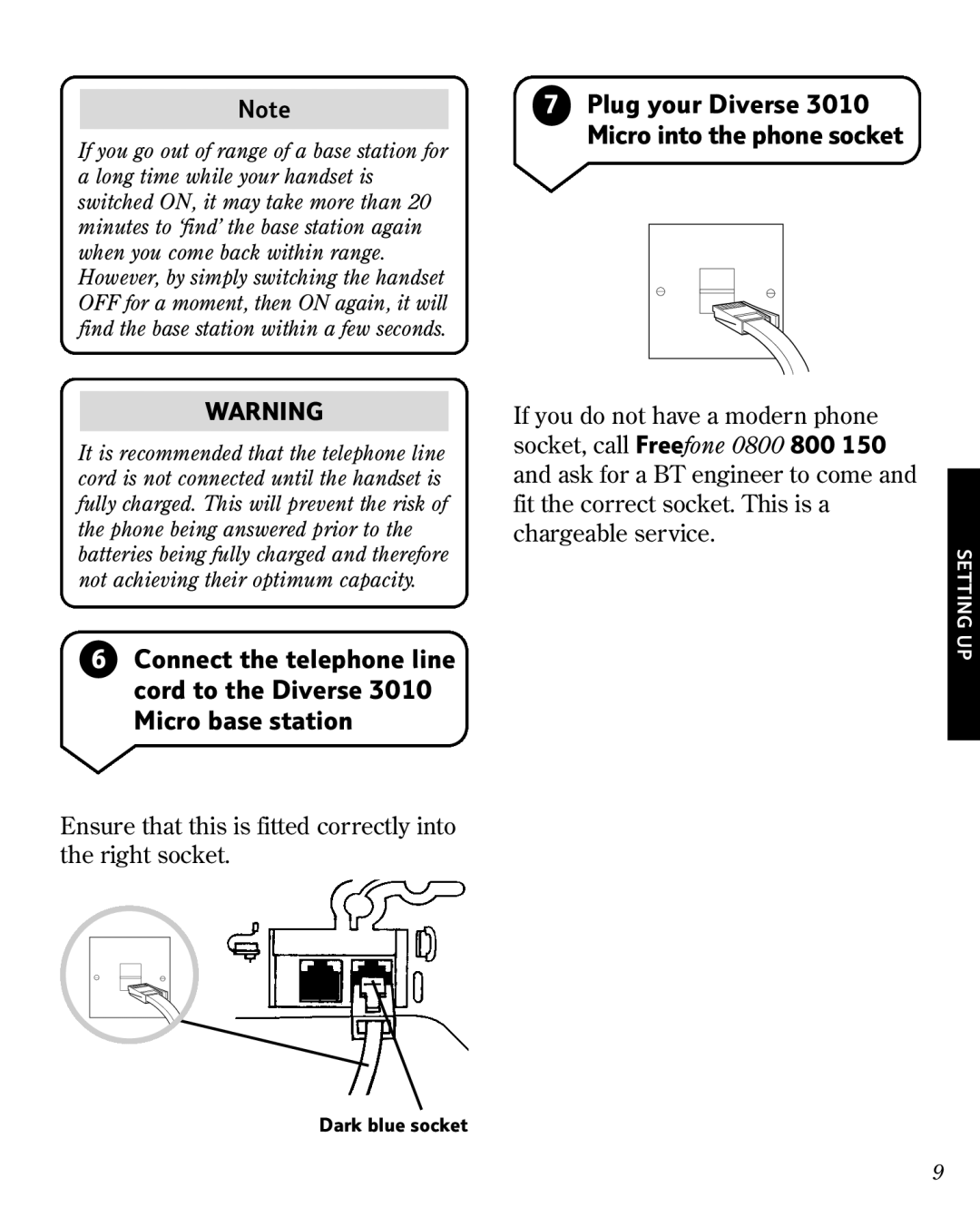 BT manual Plug your Diverse 3010 Micro into the phone socket 