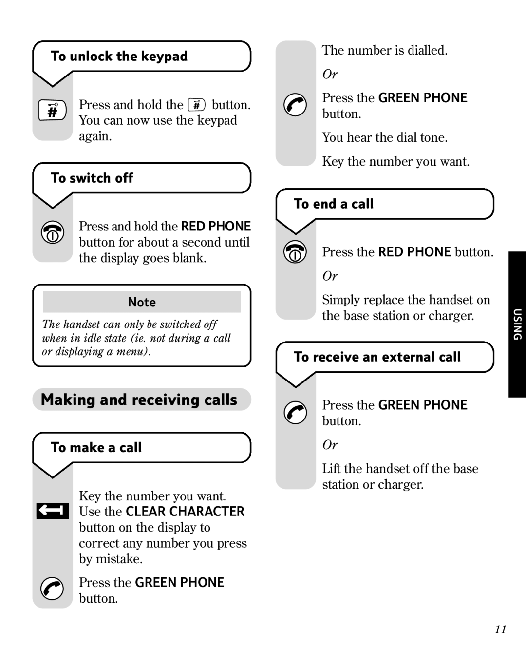 BT 3010 manual Making and receiving calls 