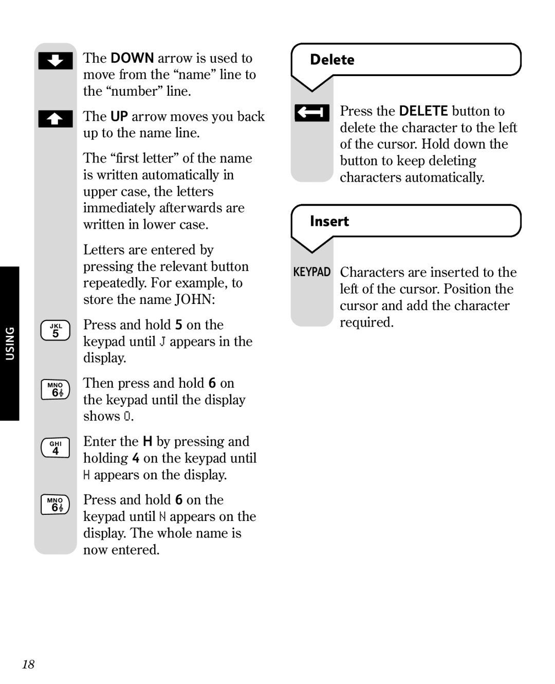 BT 3010 manual Delete, Insert 