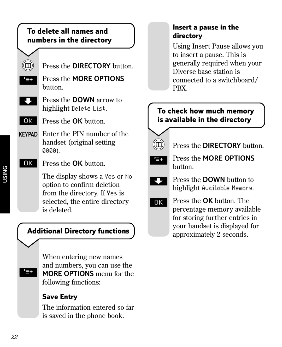 BT 3010 manual Additional Directory functions 