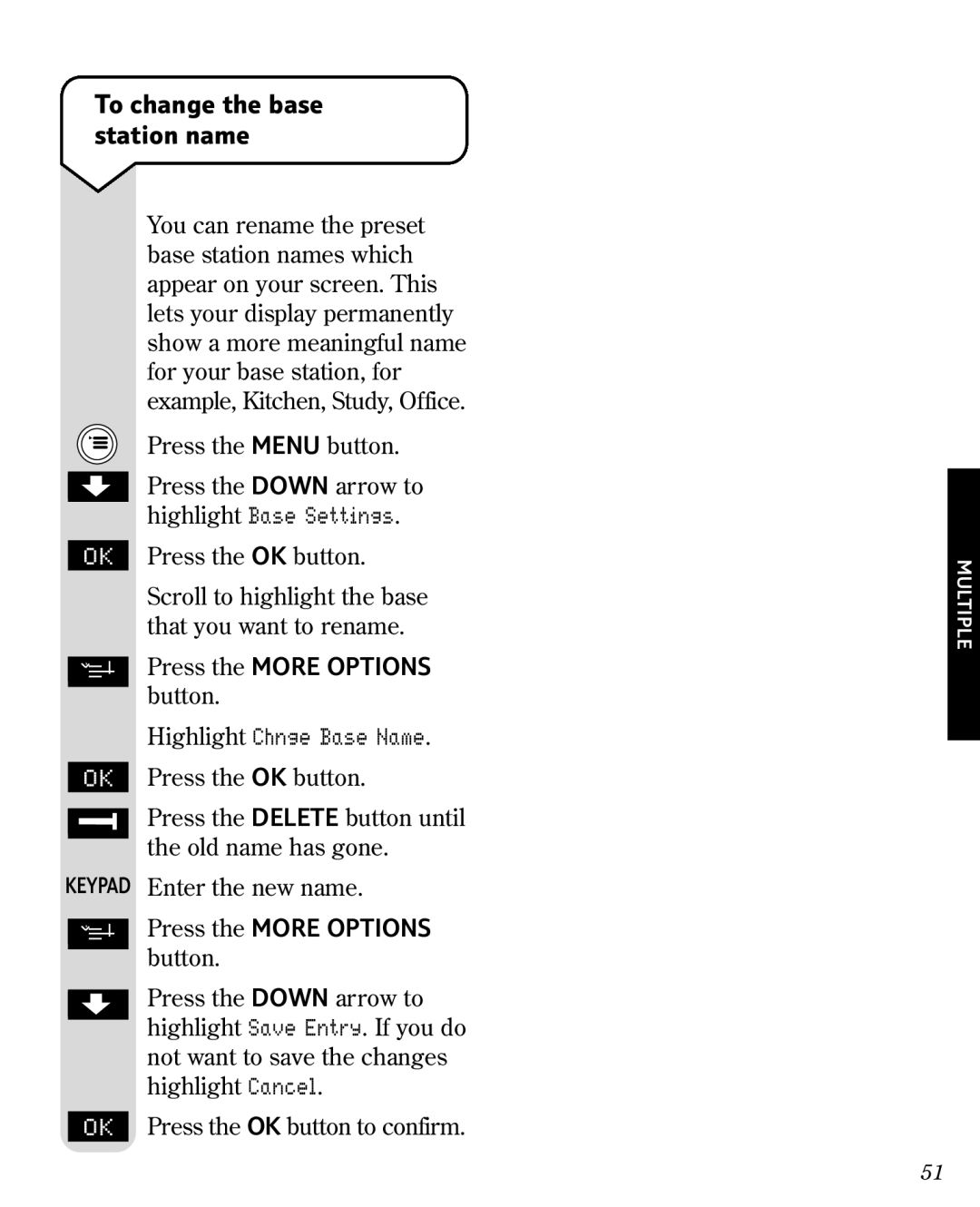 BT 3010 manual To change the base station name 