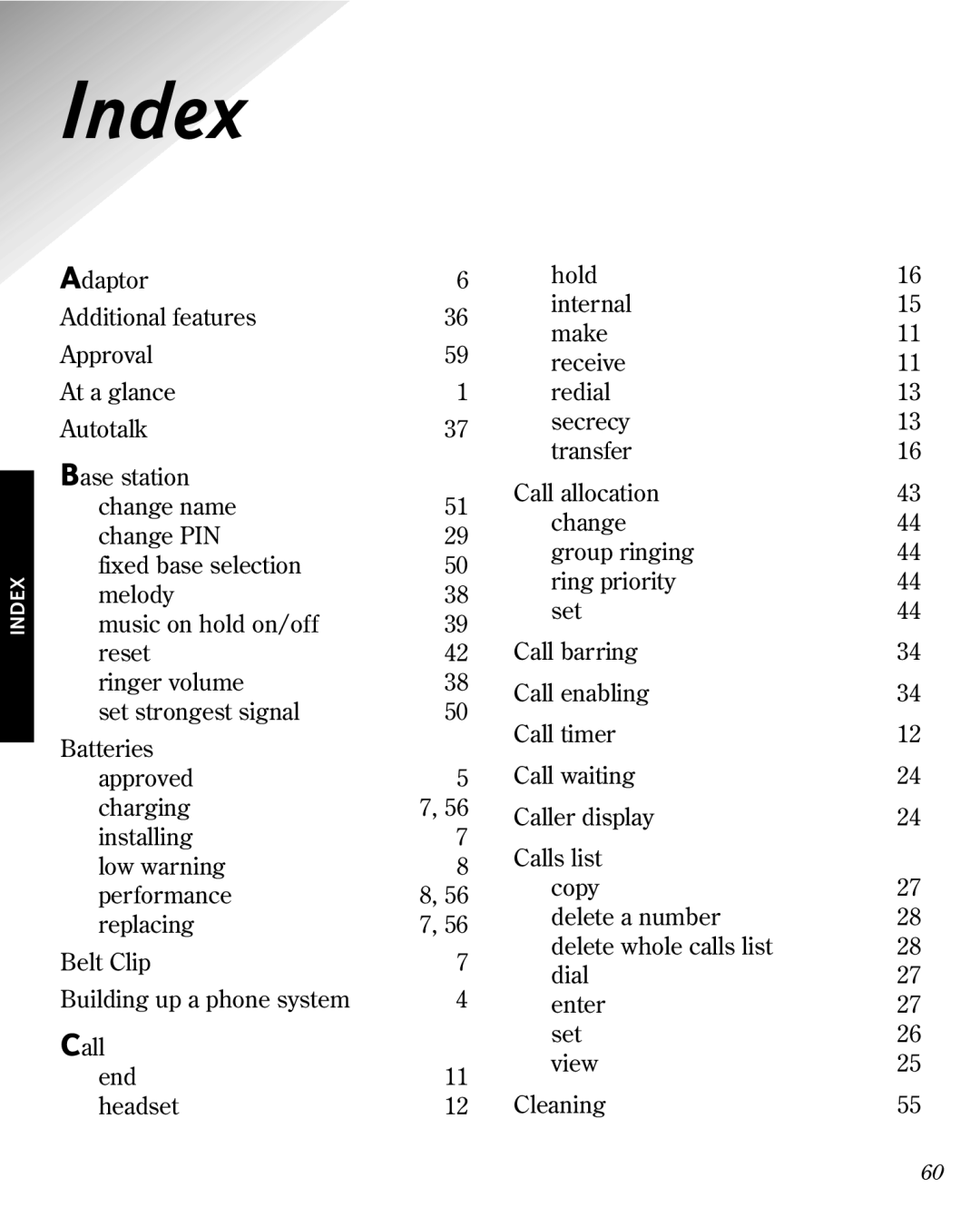 BT 3010 manual Index 