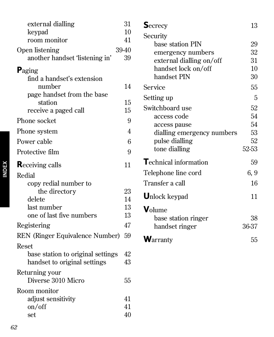 BT 3010 manual Index 