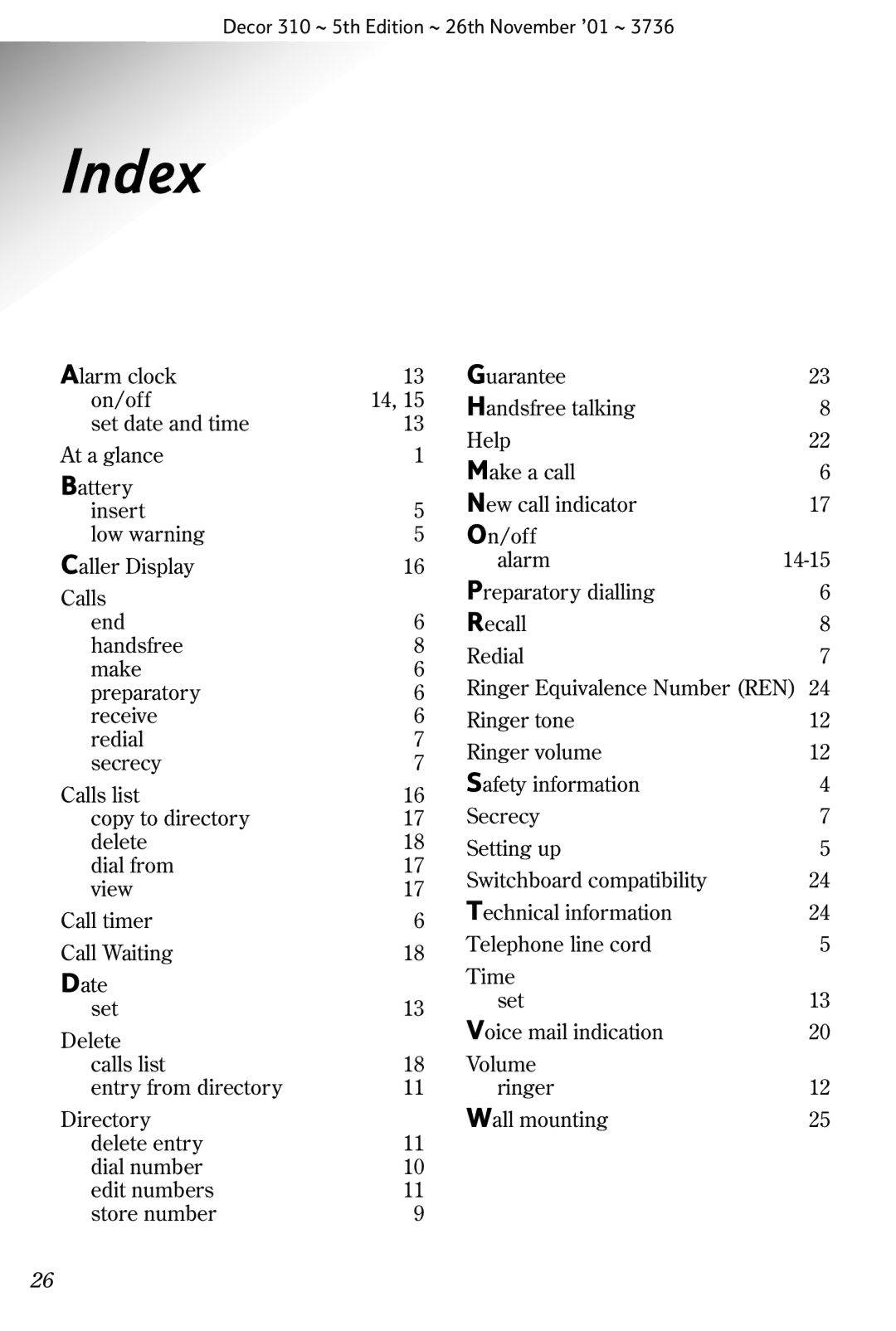 BT 310 manual Index 