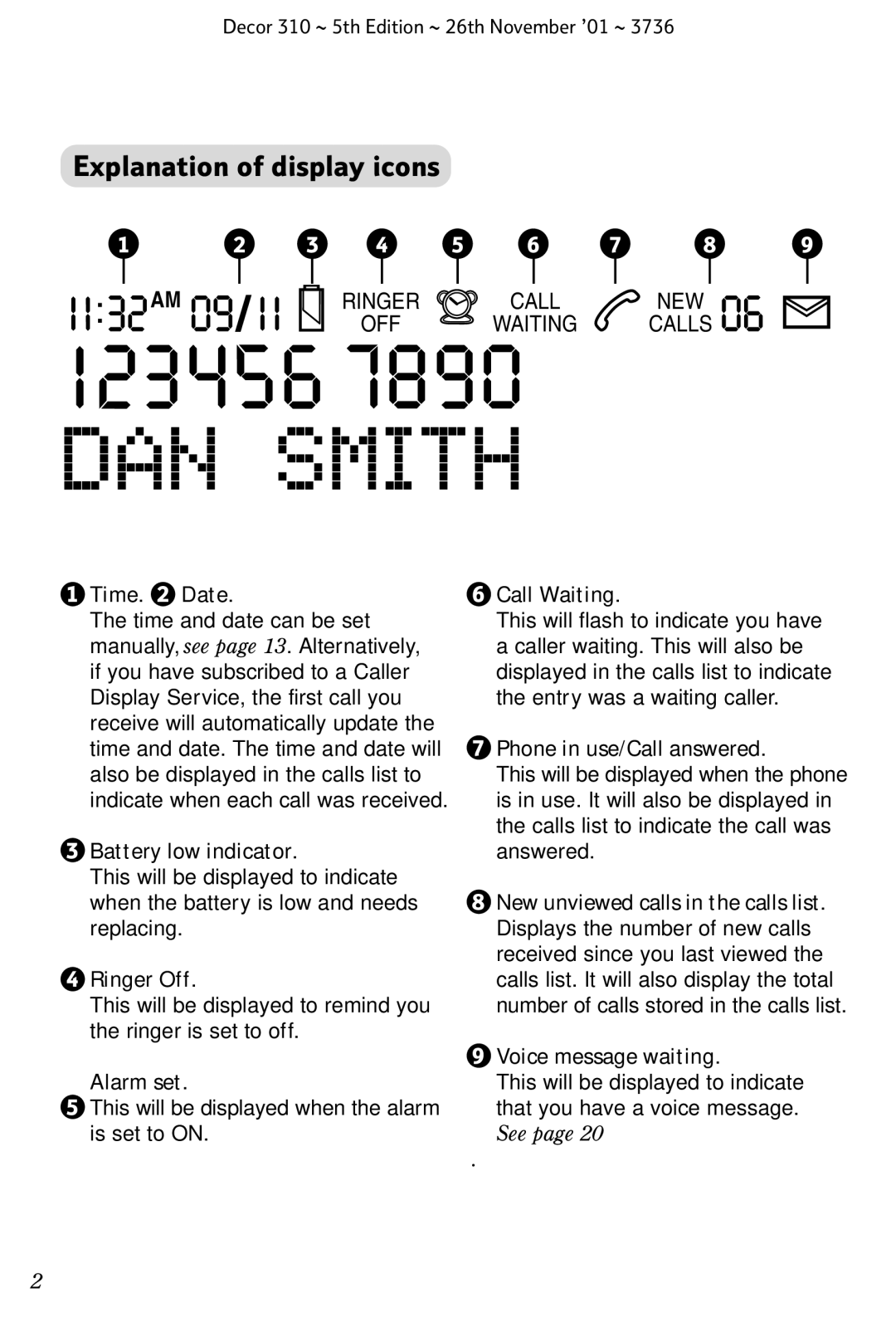 BT 310 manual Explanation of display icons 