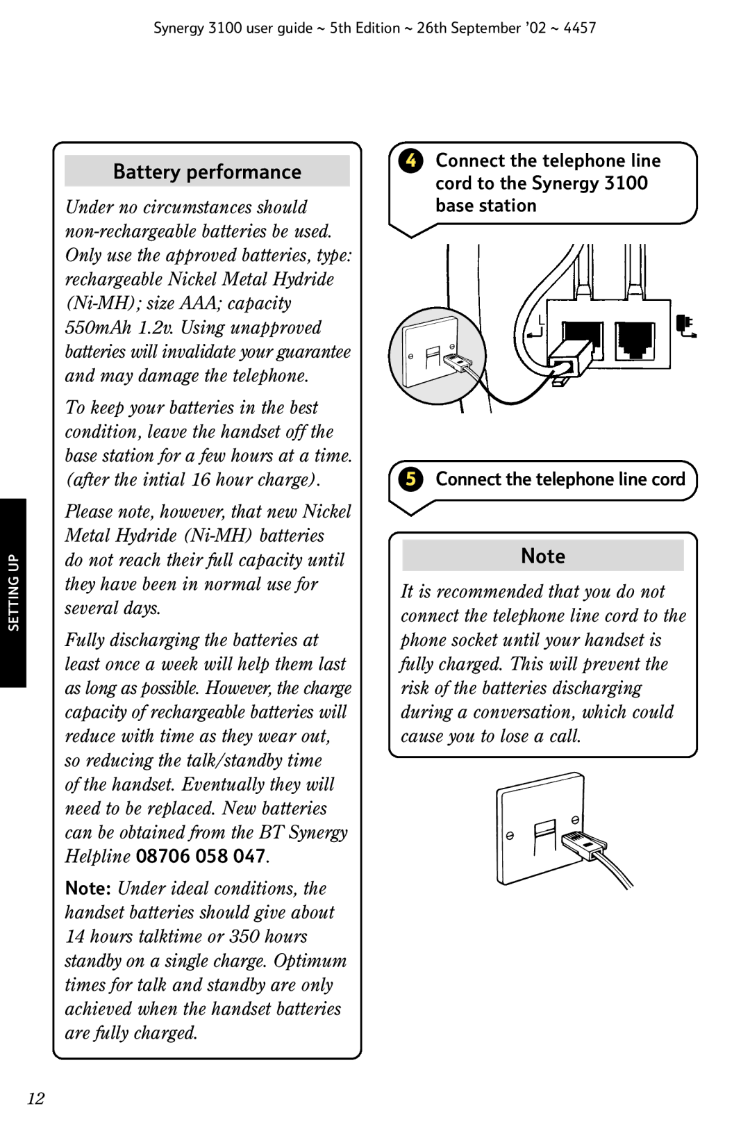 BT 3100 manual Battery performance 