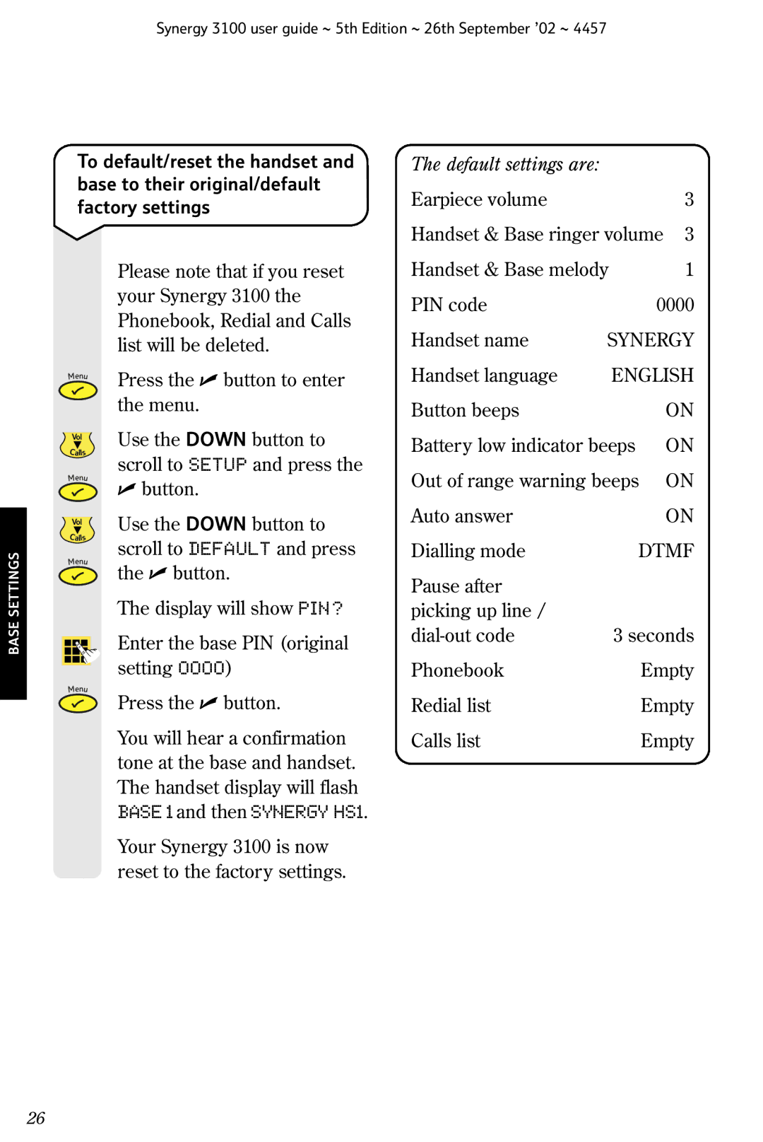 BT 3100 manual Handset language, English 