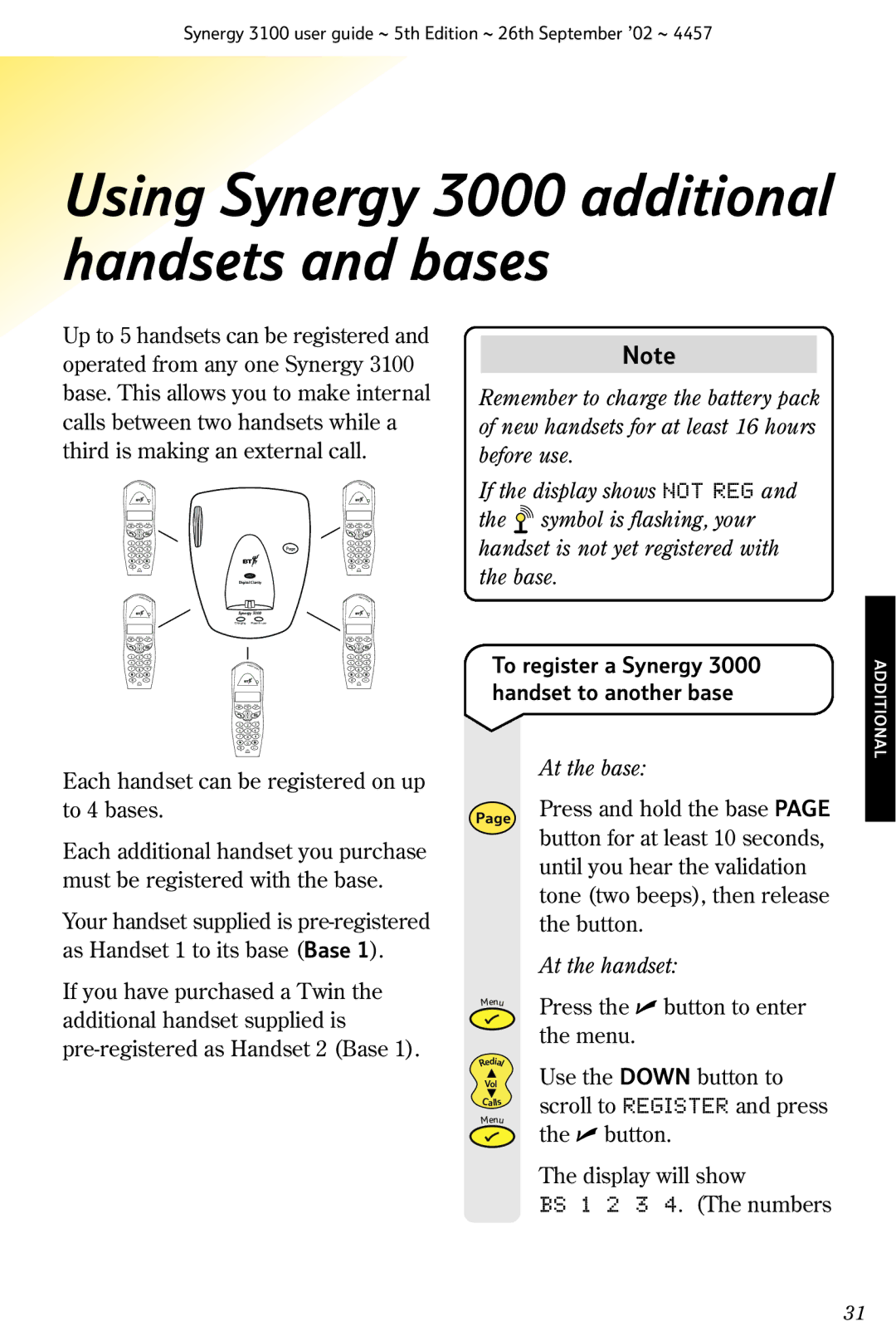 BT 3100 manual At the base, At the handset 