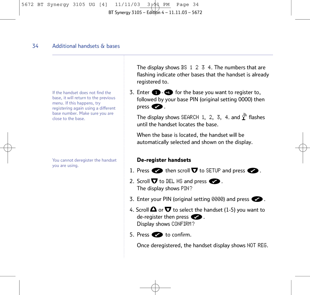 BT 3105 manual Additional handsets & bases, Enter For the base you want to register to, Until the handset locates the base 
