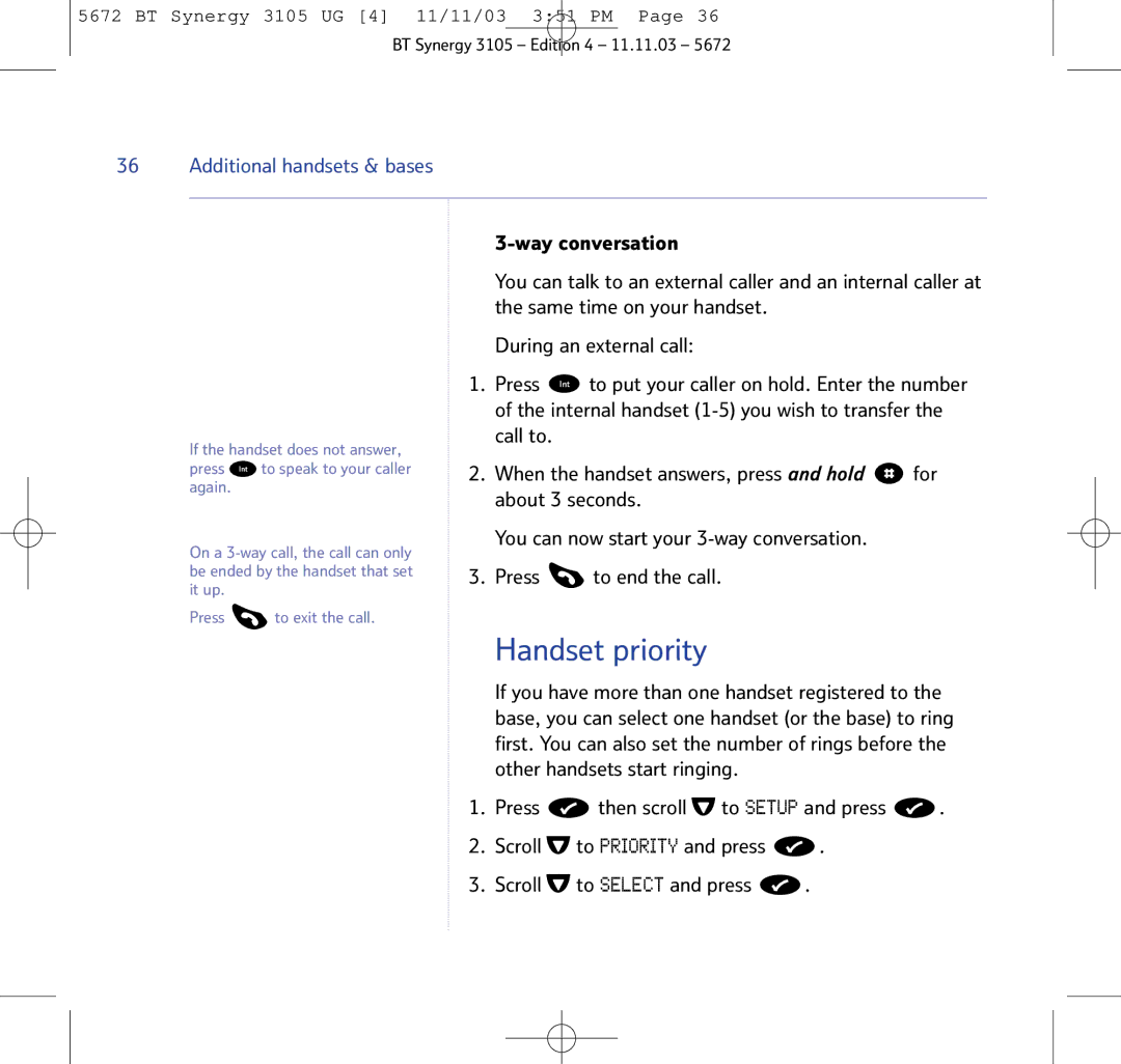 BT 3105 manual Handset priority 