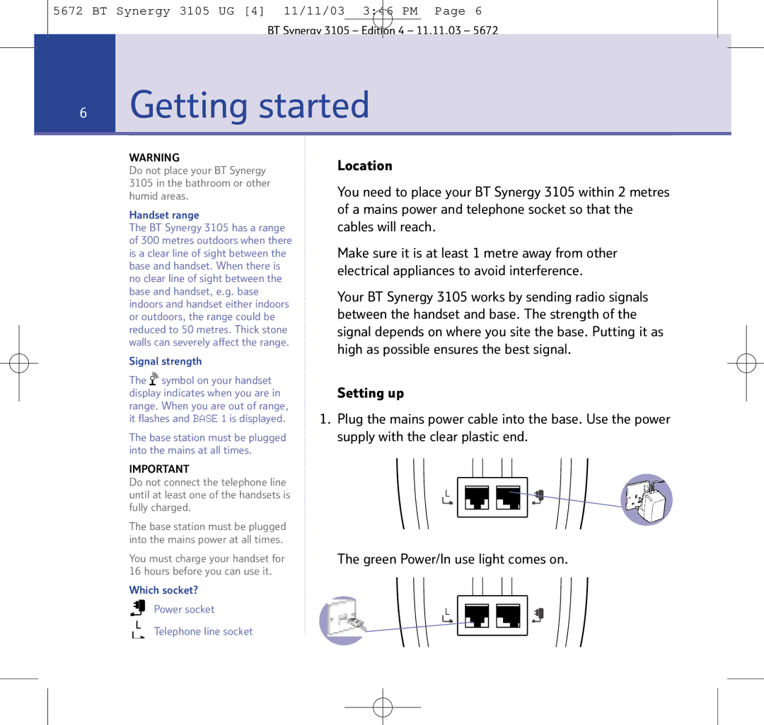 BT 3105 manual Getting started, Handset range 