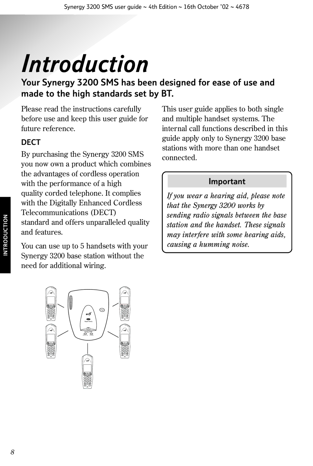 BT 3200 SMS manual Introduction, Dect 