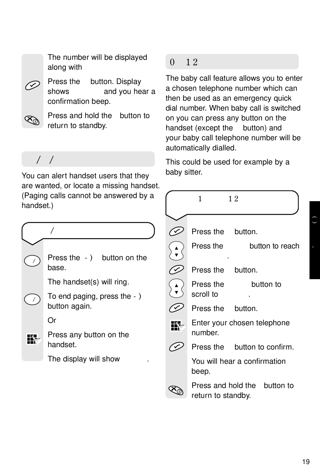 BT 3200 SMS manual Paging handsets, Baby call, Babycall 